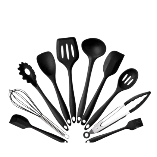 Kit 10 Peças Colheres De Silicone Cabo Inox Utensílios Cozinha ZEMSHOP