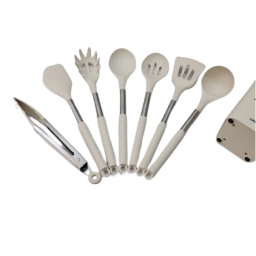 Kit 8 Utensílios de Cozinha de Silicone e Aço Inox Grandes com Balde - Livre de BPA - Original LUMAI
