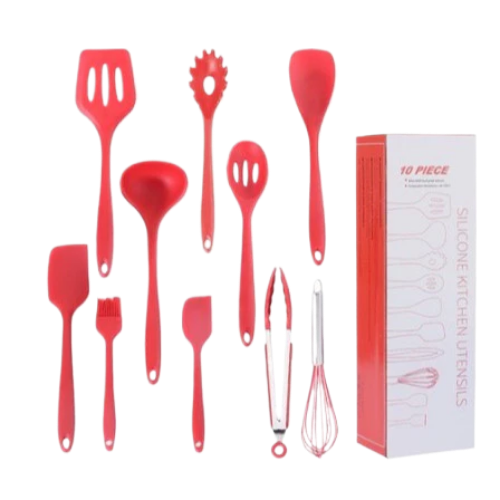 Kit 10 Peças Colheres De Silicone Cabo Inox Utensílios Cozinha ZEMSHOP